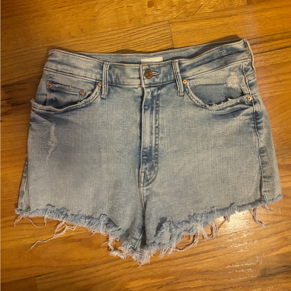 MOTHER Frayed Hem Light Blue Jean Shorts